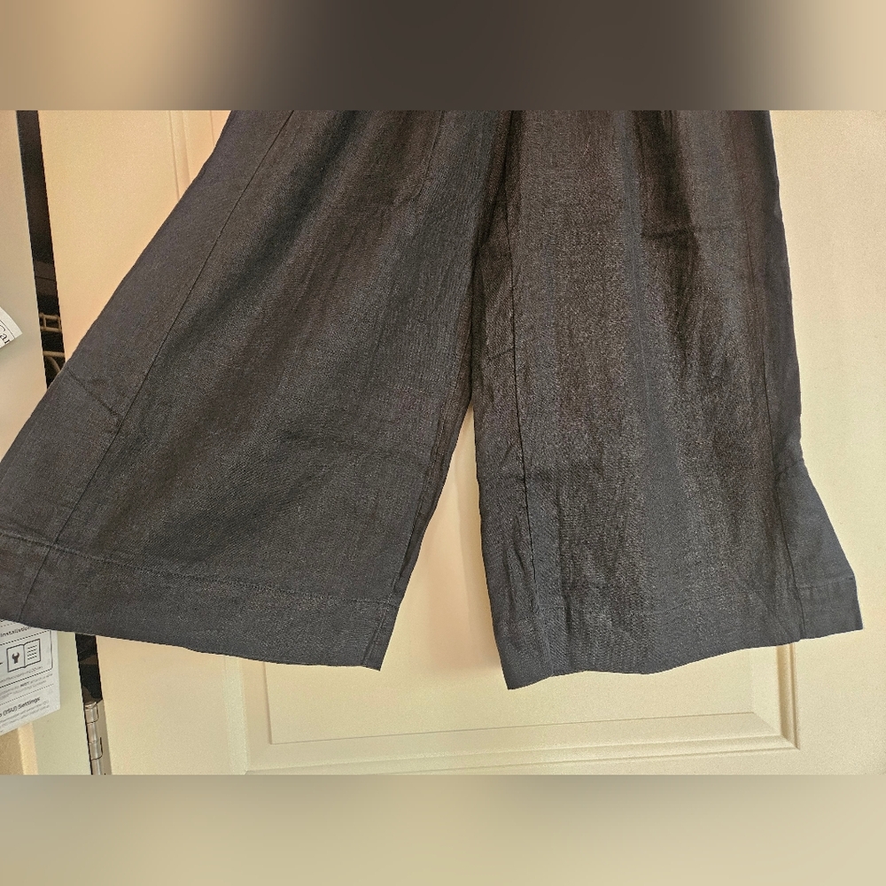 NWT Athleta Playa Linen Wide Crop 3/4 Black Women's Size O Petite - Picture 2 of 7